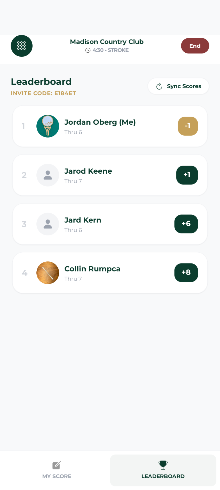 Group Rounds & Live Tournaments screen