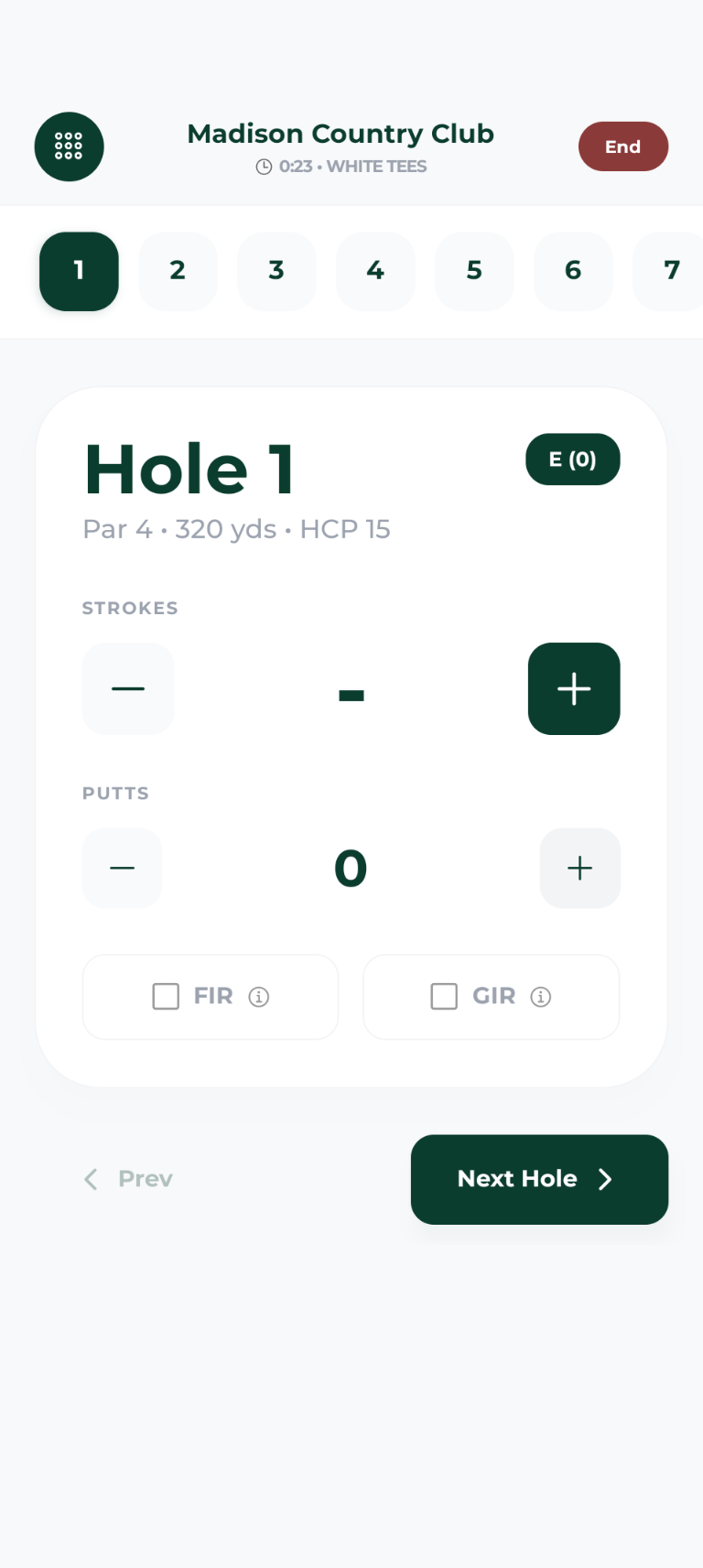 Effortless Round & Shot Tracking screen